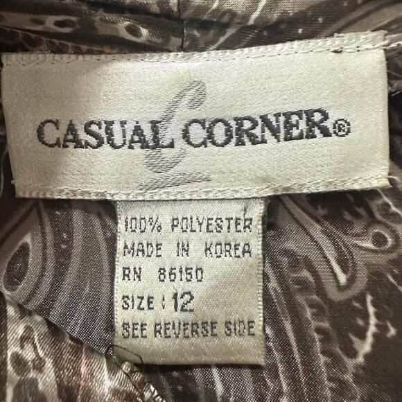 VTG 80s CASUAL CORNER Brown Pink‎ Satin Paisley Blouse Shawl Collar Womens 12 - Picture 4 of 5